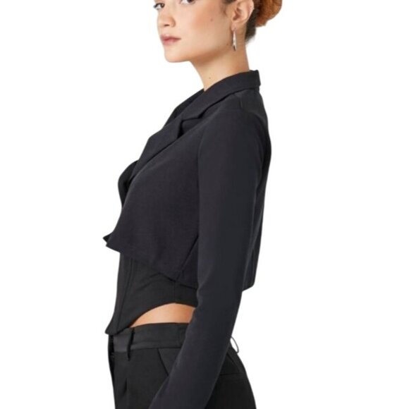 NEW No Comment Black Crop Blazer Jacket 2 Buttons Size M - Picture 5 of 13